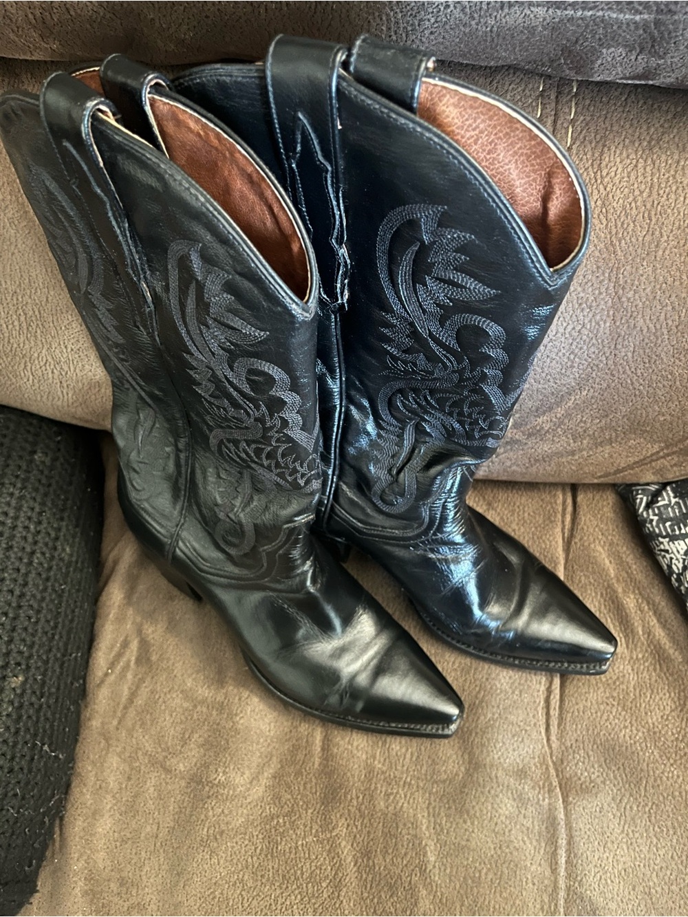 Dan Post Black Leather Embroidered Pointed-Toe Western Boots